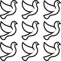 Fototapeta premium Nine Black Outline Doves Flying White Background bird