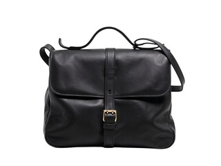 Naklejka premium Black leather shoulder bag isolated on transparent background