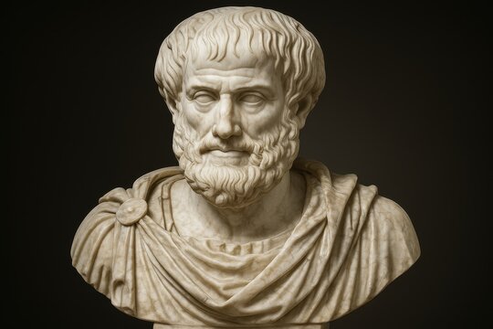 Classical marble sculpture of ancient Greek philosopher Aristotle showcasing historical artistic mastery