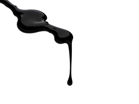 Black liquid dripping down isolated on transparent background