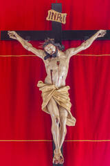 Jesus on the cross. Oratory of the Most Holy Crucifix, Cagliari. Sardinia, Italy