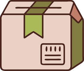 Sealed cardboard package icon with label isolated on transparent background