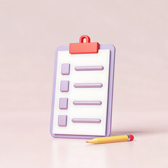 3d render of a checklist with a pencil representing planning and organization