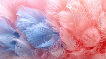 Soft, delicate feathers in shades of pink and blue