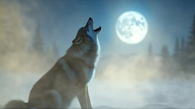 wolf howling at the full moon seamless motion video