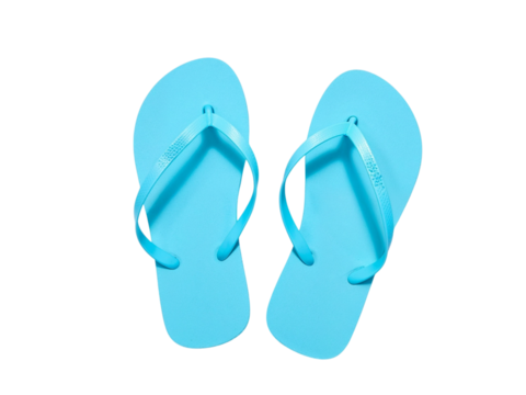 Pair of light blue flip flops isolated on transparent background