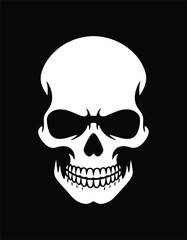 Fototapeta premium Minimalist Vector Skull Face with Aggressive Expression, Dripping Mouth, and Sharp Features Black Ink Silhouette Tattoo Stencil Art on Black Background