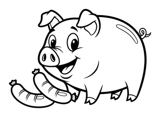cartoon pig holding sausages happy character