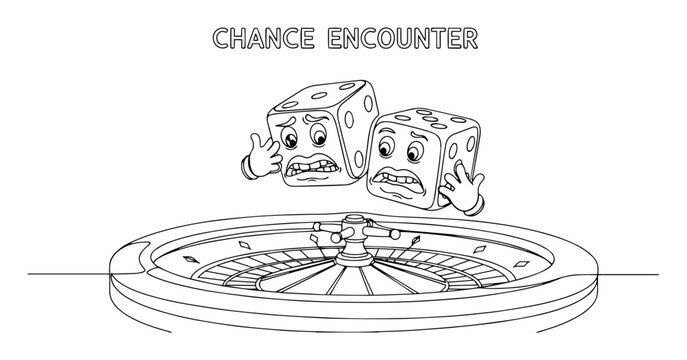 funny dice on roulette wheel chance encounter illustration