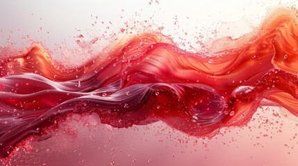 This striking image showcases vibrant red fluid swirling elegantly, adorned with glistening bubbles that create a sense of motion, energy, and beauty in abstract form.