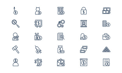 Corruption icon showing bribery and unethical financial behavior in business and government in outline style