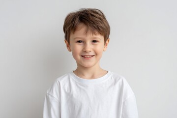Happy Caucasian Boy Portrait Smiling Child in White Shirt