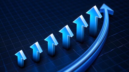 Growth up arrow sign business success graphic design on an abstract direction icon background for a web banner that represents a market trend
