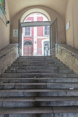 The picturesque "Portico Sant'Antonio" in Cagliari. Sardinia, Italy