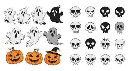 Spooky Halloween Pixel Art Collection Ghosts Skulls and Pumpkins For Scary Celebration