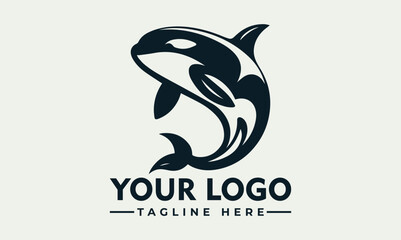 Dynamic black and white illustration of a powerful orca whale leaping energetically above stylized ocean waves. Marine life concept