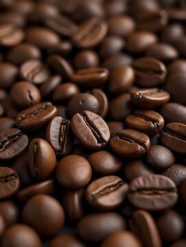 Close-up of roasted coffee beans on a surface.