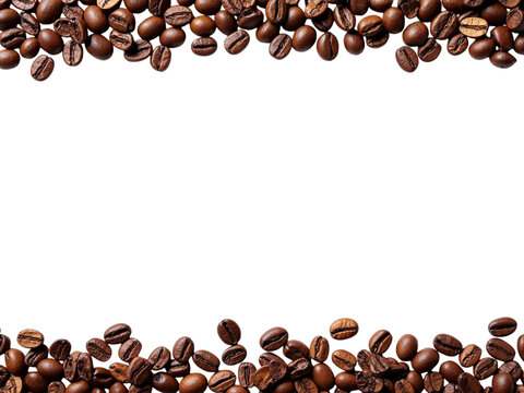 Roasted coffee beans border frame isolated on transparent background