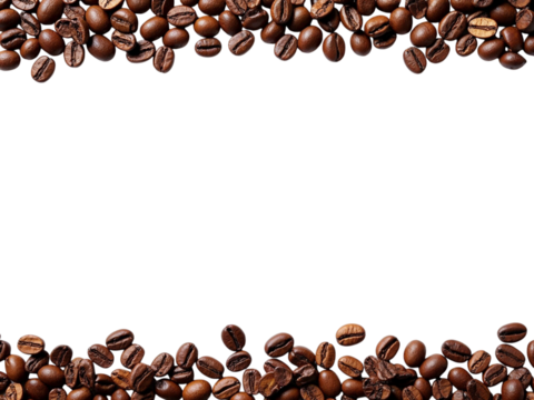 Roasted coffee beans border frame isolated on transparent background