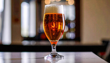 Golden Lager Beer in a Chalice Glass