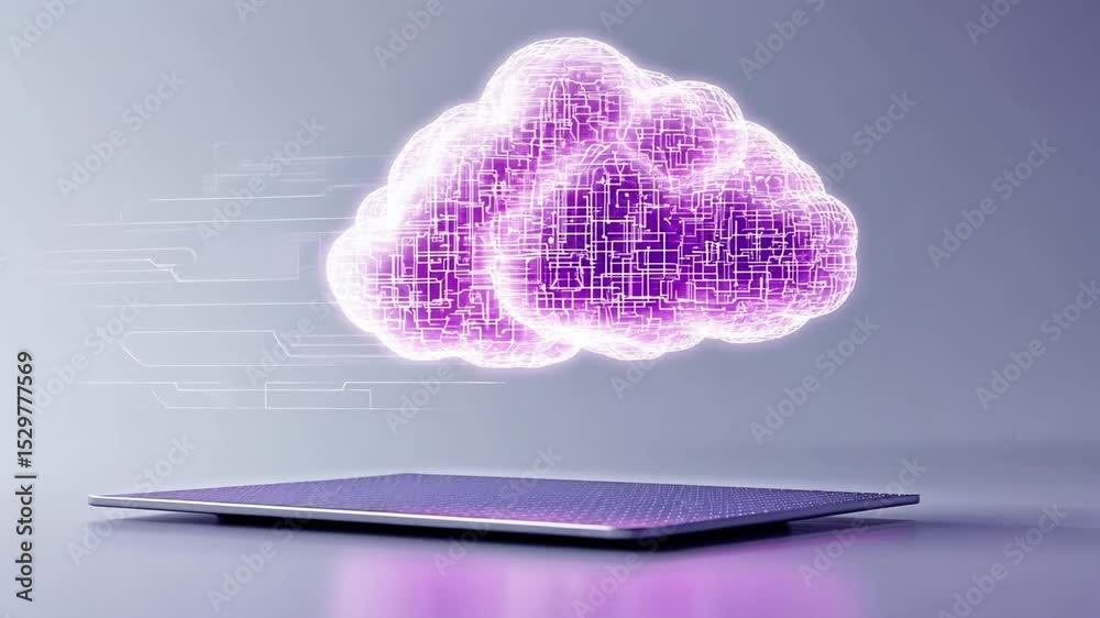 Poster cloud computing innovation: illustrative representation of cloud technology, showcasing a digitally-