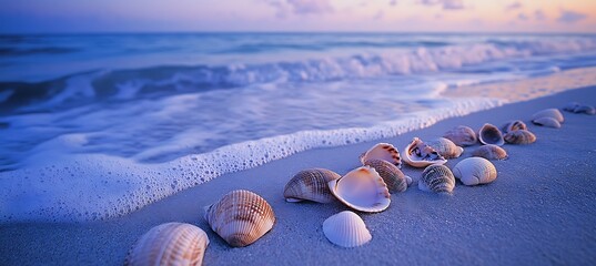 A tranquil beach with seashells scattered along the shore 
