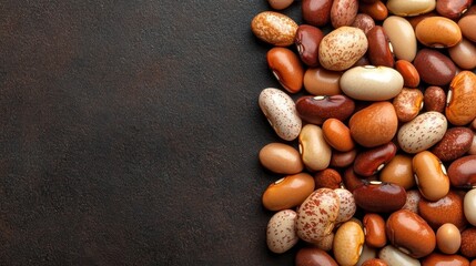 Obraz premium A visually appealing assortment of colorful beans set against a rustic dark background, showcasing the variety and beauty of these nutritional natural elements.