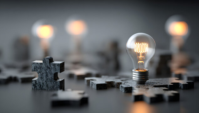 A strategic puzzle representing the key pieces of a successful business plan, where each component fits together to form a comprehensive solution, emphasizing innovation, planning