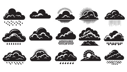 black color cloud set silhouette vector illustration, solid white background