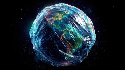 Earth enclosed in plastic wrap symbolizing global environmental challenges Recycle Awareness Week