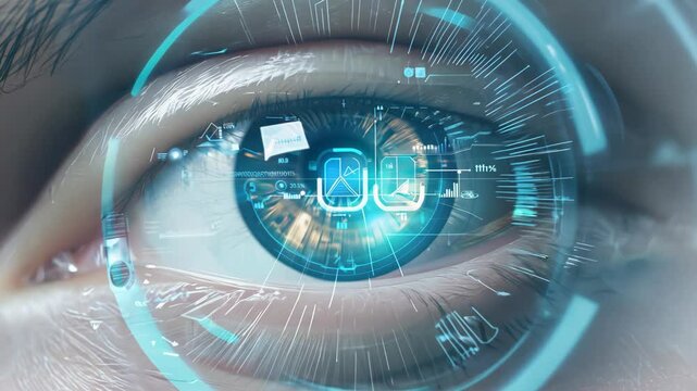 Futuristic eye technology interface exploring digital augmentation in human vision perspectives