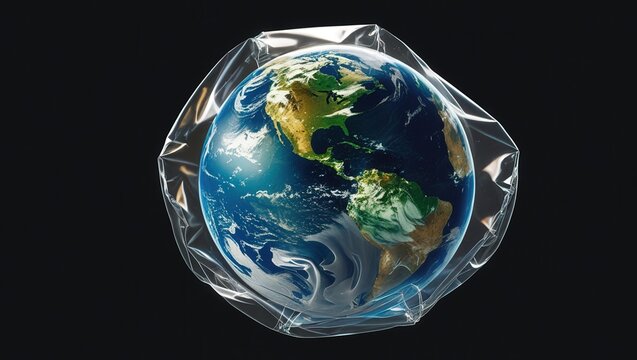 Earth wrapped in plastic symbolizing global pollution crisis Recycle Awareness Week