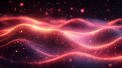 Obraz premium Glowing particle waves on dark background with bokeh (1)