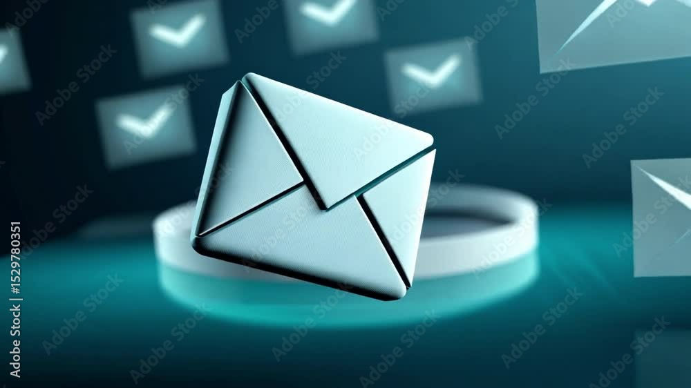 Poster email communication symbol: a pristine email symbol hovers over a sleek platform, amidst a galaxy of