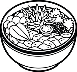 Tasty cartoon vector illustration of a bowl of fruit and vegetables, a delightful meal design