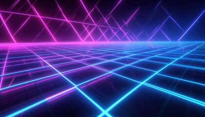 Abstract neon background with starry sky and dreamlike metaphor of triangular shapes