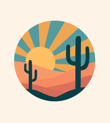 Geometric Desert Sunset Flat Color Vector Illustration