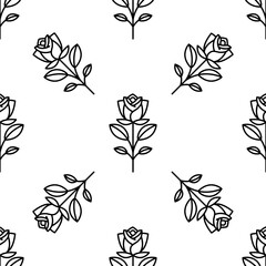 Seamless outline rose floral pattern on white