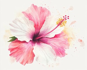 Watercolor Hibiscus Blossom in Soft Red Shades
