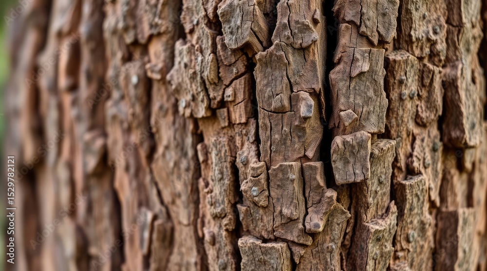Wall mural closeup of tree bark rough and textured with deep grooves and irregular patterns under natural light