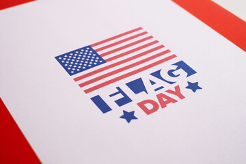 National Flag Day in United States. Holiday celebrated annual June 14 in USA. Patriotic style design with american flag. Poster, greeting card, banner and background. Illustration