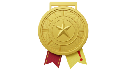 Isolated Gold Medal with Star and Ribbons