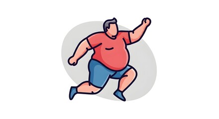 Cartoon Man Running with Red Shirt and Blue Shorts in Dynamic Pose