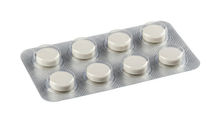 Isolated blister pack of white pills