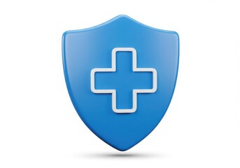 Obraz premium Blue shield with plus symbol on white background