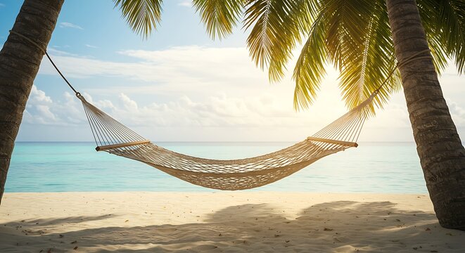 Hammock On a Sunny Tropical Beach Paradise Summer Vacation