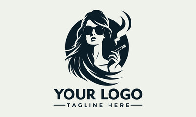 Cool black and white illustration of a fashionable woman wearing sunglasses and leather jacket while smoking a cigarette. Urban lifestyle concept