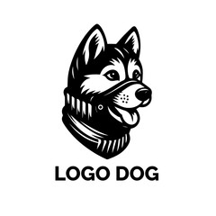 Huskies Logo in Monochrome: An artistic monochrome illustration of a proud Husky, collar, and distinct facial markings, presented in a crisp, clean vector design perfect for brand identity or logo