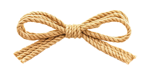 Decorative rope bow, handmade style from natural fiber cord isolated on white transparent background