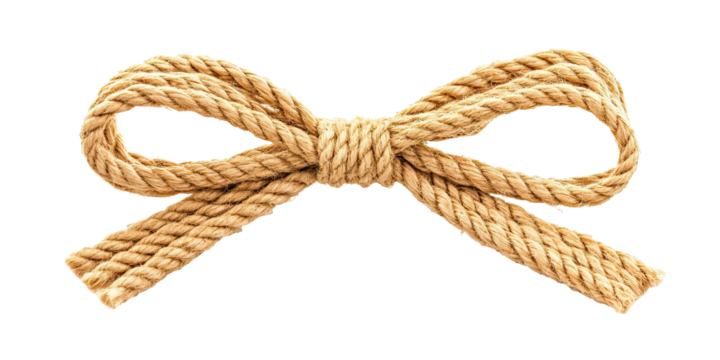 Decorative rope bow, handmade style from natural fiber cord isolated on white transparent background